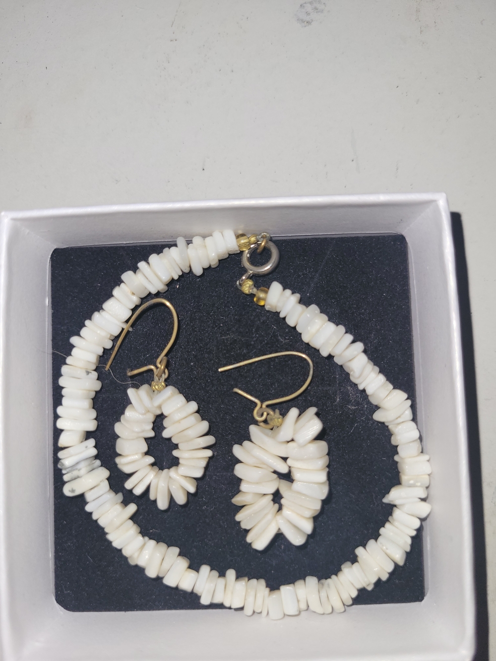 White Shell Bead Bracelet and Earring Set - Elegant Women’s Jewelry